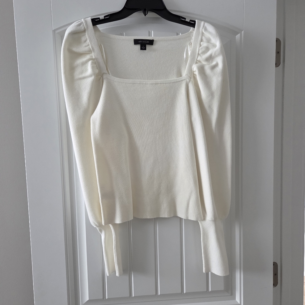 Ann Taylor Winter White Square Neck Knit Pullover Top